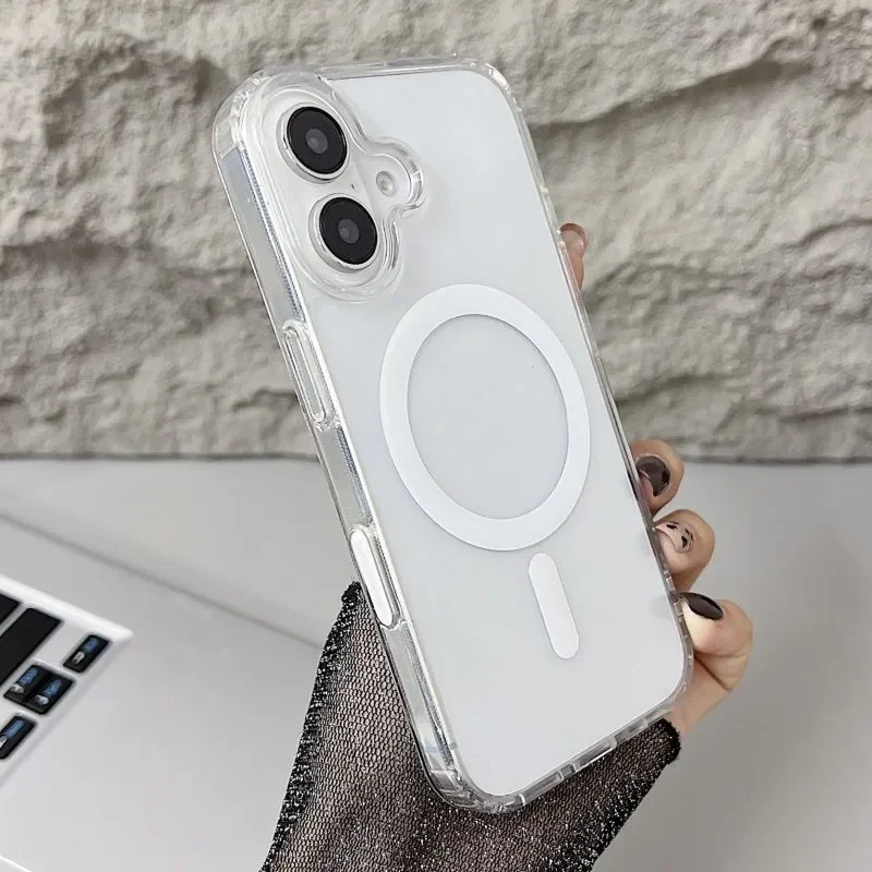 حافظة هاتف مغناطيسية فاخرة وبسيطة وشفافة ومتعددة الاستخدامات لهاتف آيفون 17 AIR 16 Pro Max Plus AI غطاء تحكم باللمس