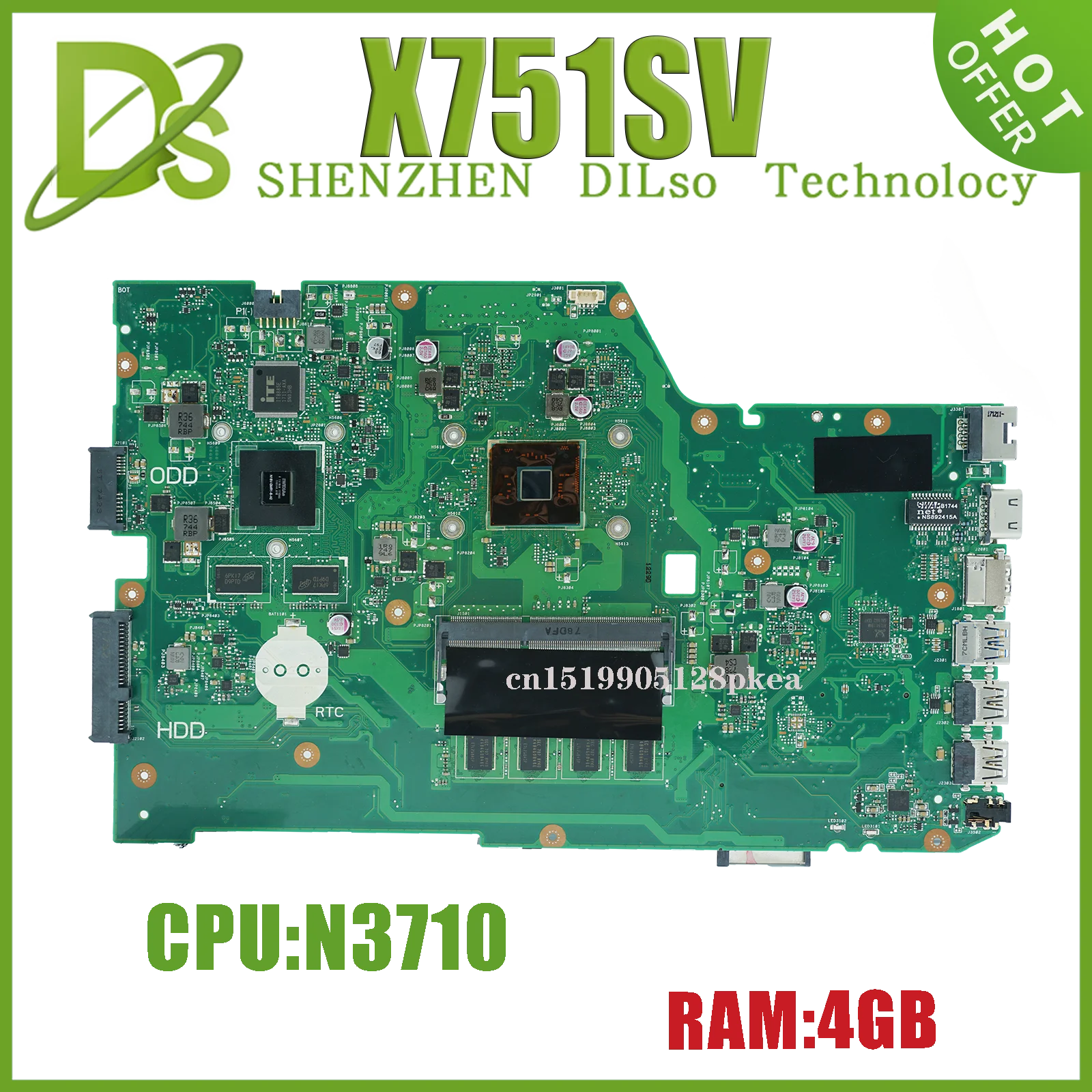 

KEFU X751SA Laptop Motherboard For ASUS K751SJ F751SA A751SA F751SJ X751SV Notebook Mainboard CPU N3700 N3710 4GB-RAM V1G-GPU