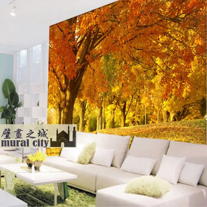 Custom 3d French sycamore wallpaper golden autumn sycamore woods scenery mural Living room sofa TV background wall bedroom 8d