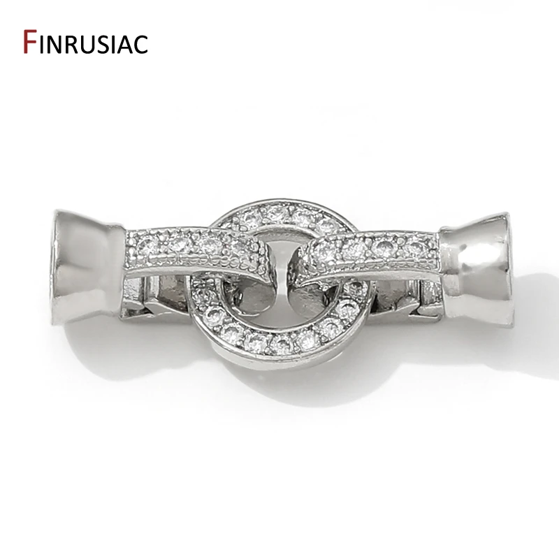 Rhodium Plated Brass Inlaid Zircon Fastener Locks Closure Clasps For DIY Needlework Pearls Bead Jewelry Making Findings