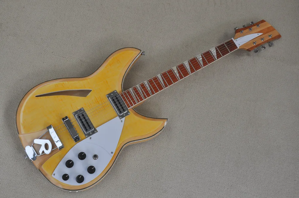 Yellow Body 6 strings Electric Bass Guitar with White Pickguard,Rosewood Fingerboard,Provide custom service