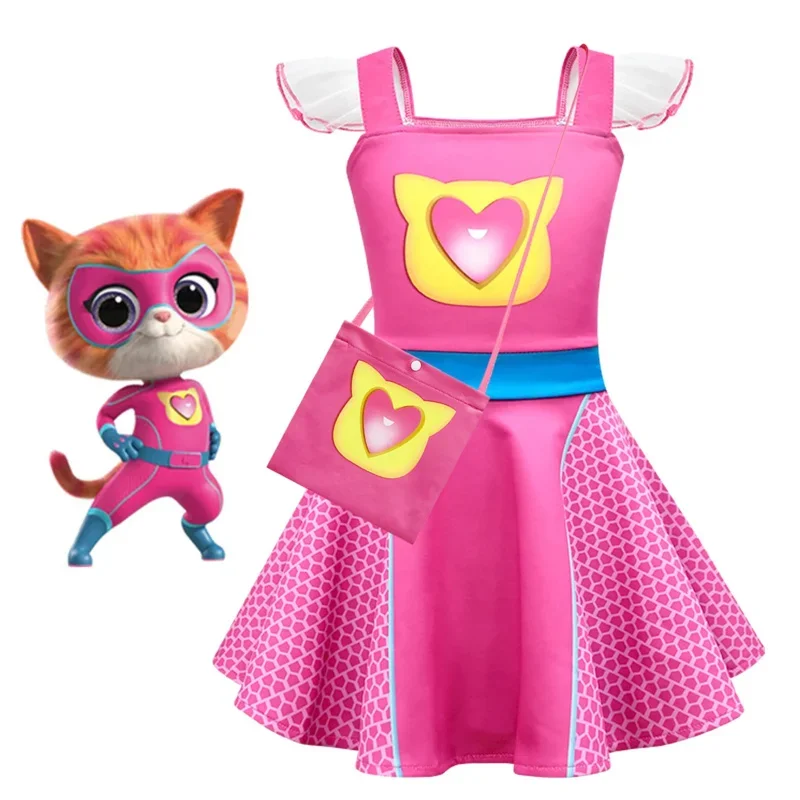 Super kitties princess dress for Kids girl anime cat cosplay costumes sling ballet Vestido summer clothes children birthday gift