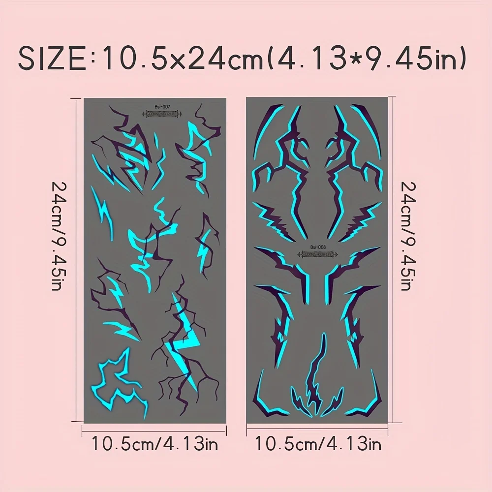 4 Blatt Kpop Temporäre Tattoos Lila Blitz Bold Make-up für Cosplay Rollenspiele Wasserdichte Gesichtskunst Aufkleber Leuchtendes Tattoo – Detail 3