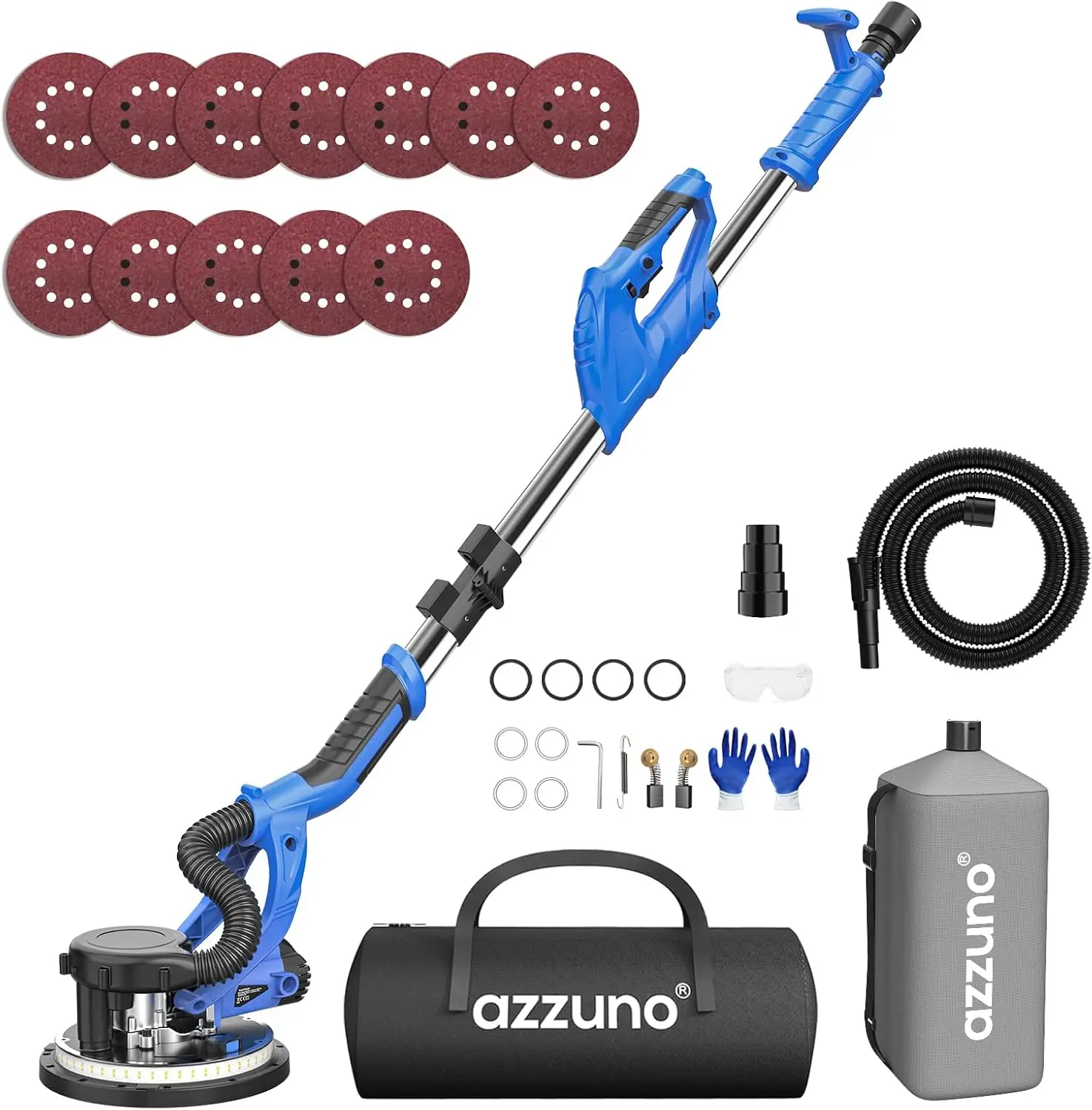 Drywall Sander With Vacuum Dust Collection, Azzuno 8.5A Electric Sander Tool With 7 Variable Speed 800-1750Rpm, Led Light,