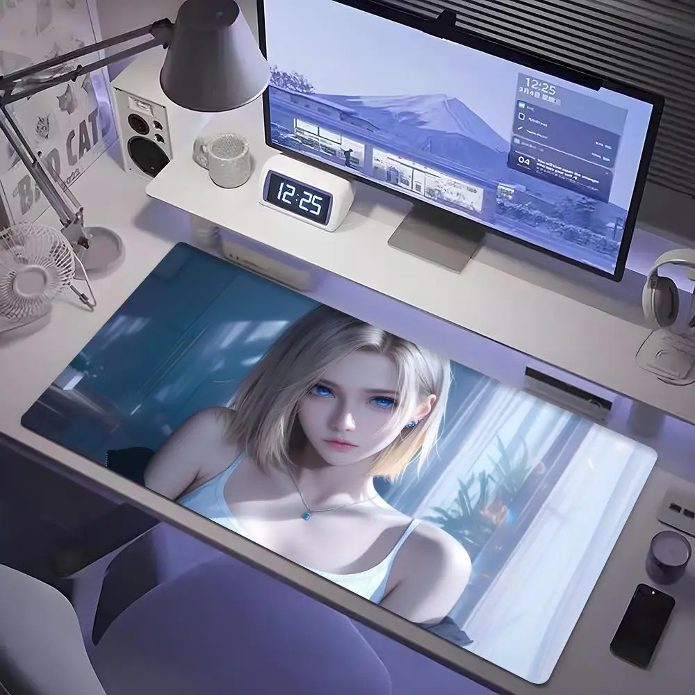 CIFBUY Blonde Girl Design, Non-Slip Rubber Base, Stitched Edges, Washable Extended Desk Mat for Office Home Workstation