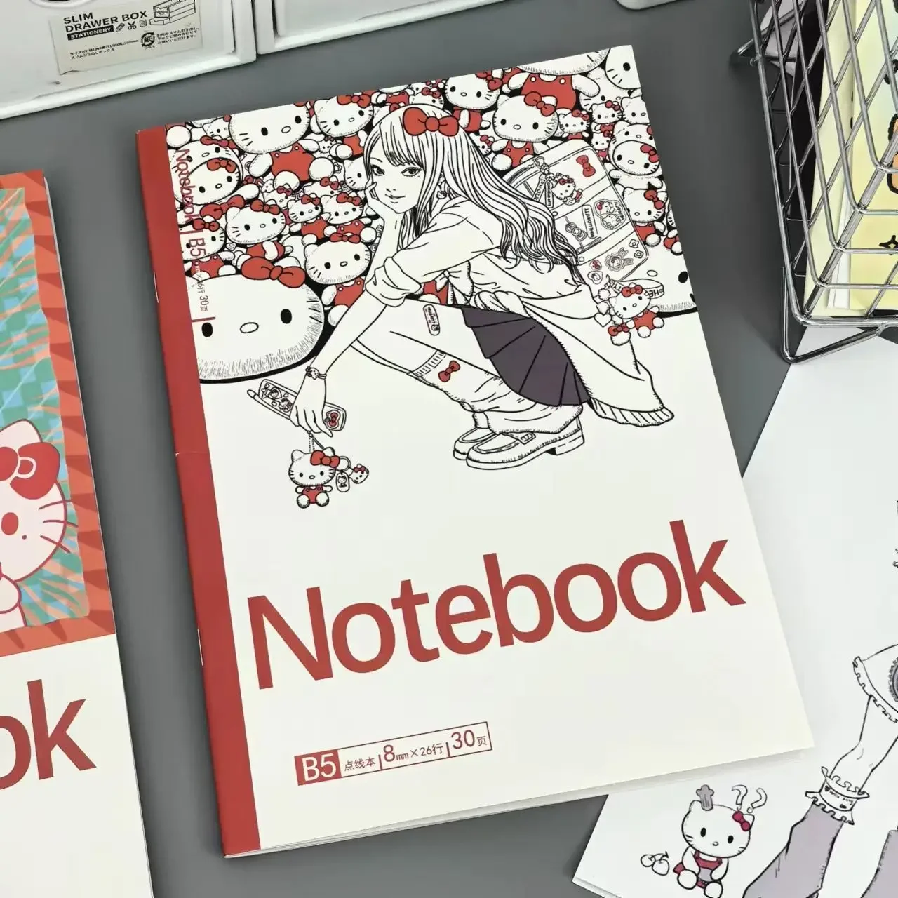 New  Hello Kitty Junji Ito jointly Notebook A5 Horizontal line Hardshell Stationery Anime Kawakami Tomie Notebook Gifts