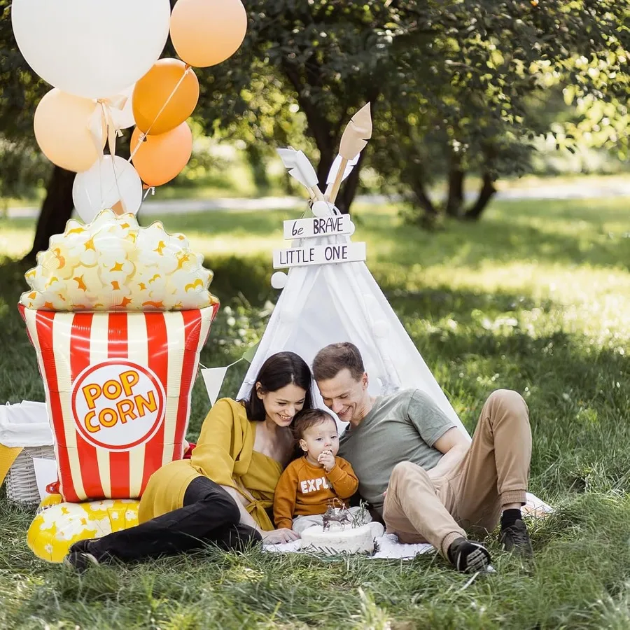 Palloncino gigante per popcorn da 60 pollici Palloncino autoadesivo per popcorn di carnevale per la decorazione della festa notturna di film di compleanno