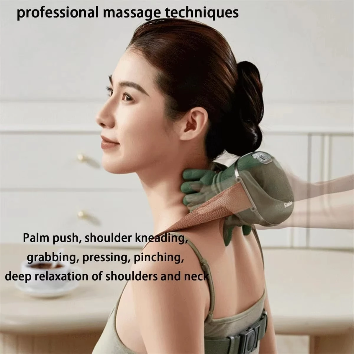 مدلك كهربائي للرقبة ومدلك الظهر، تدليك كهربائي للأنسجة العميقة، تصميم 4D يشبه راحة اليد يخفف الألم، ويسترخاء العضلات