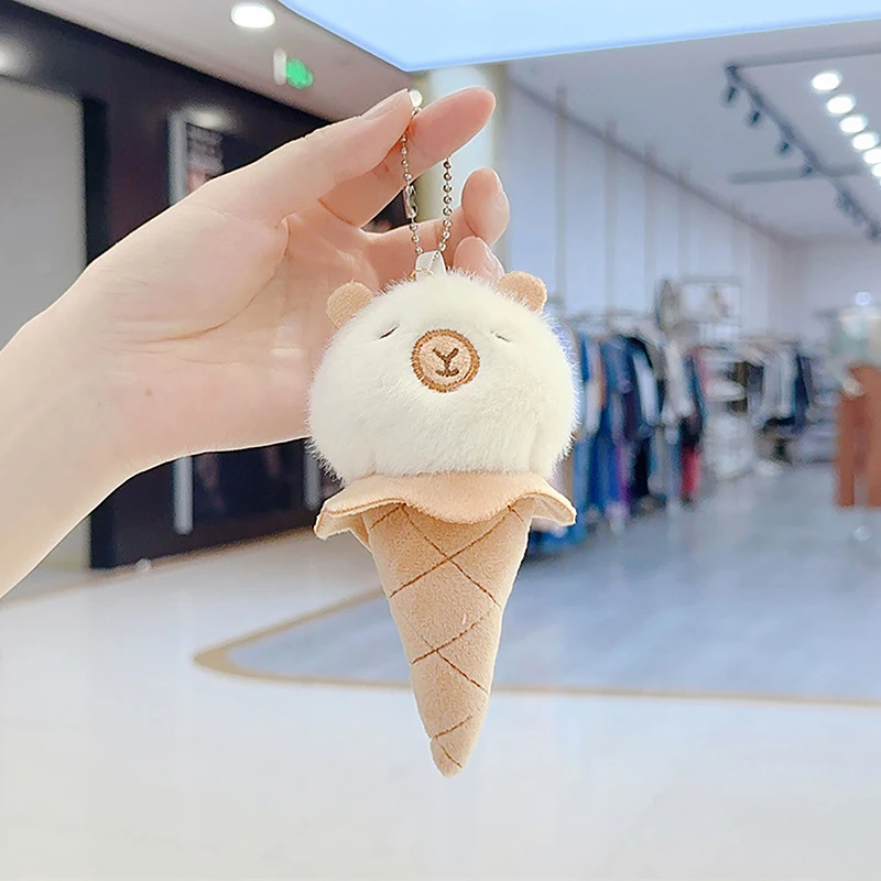 Funny Ice Cream Shape Capybara Plush Toys Cute Keychain Plush Pendant Doll Pendant Backpack Car Keyring Decor Capybara Kids Gift