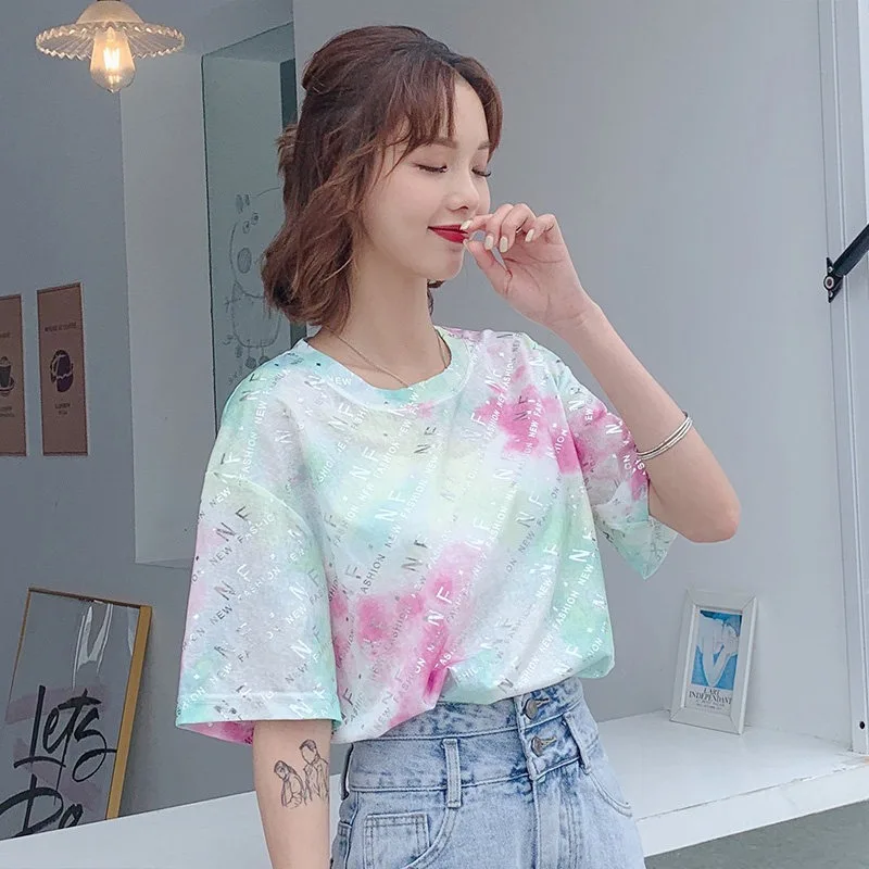 Image 7: T-shirt à manches courtes réfléchissant au laser, coupe ample, style Hong Kong, tendance, décontracté, brillant, streetwear, pour le quotidien
