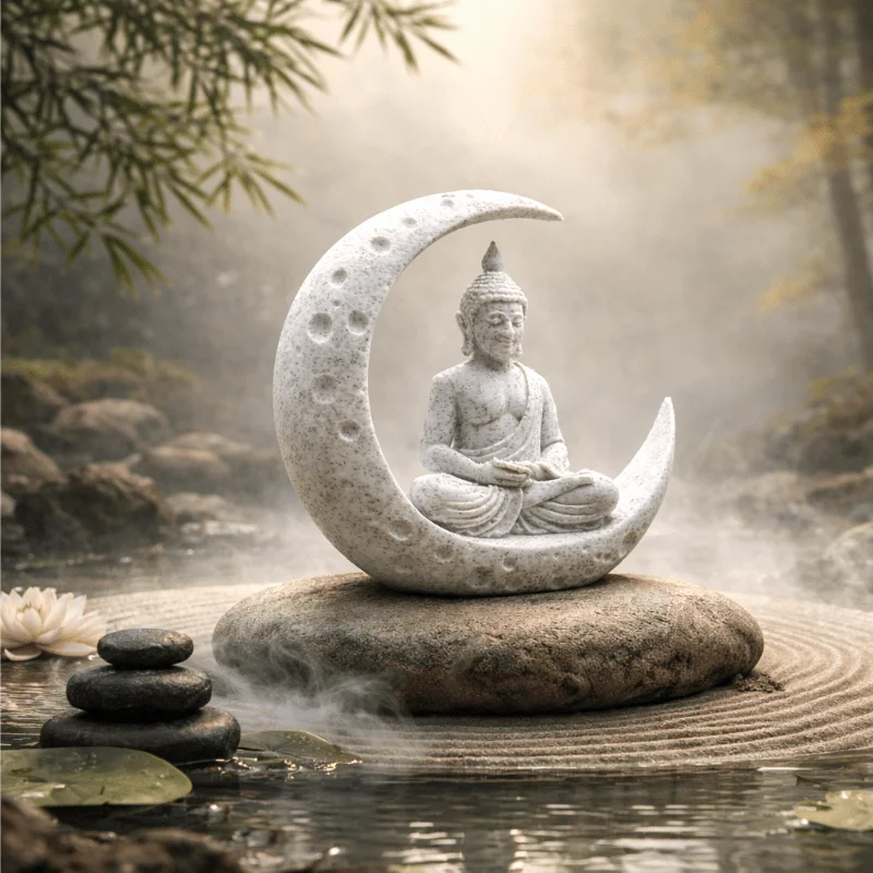 1-Piece Set of Buddha and Moon-Shaped Ornaments, 3D Printed, Cross-Border Hot-Selling Item, High Aesthetic Creative Office Desk Decoration, Ideal Gift for Meditation Enthusiasts and Spiritual Seekers