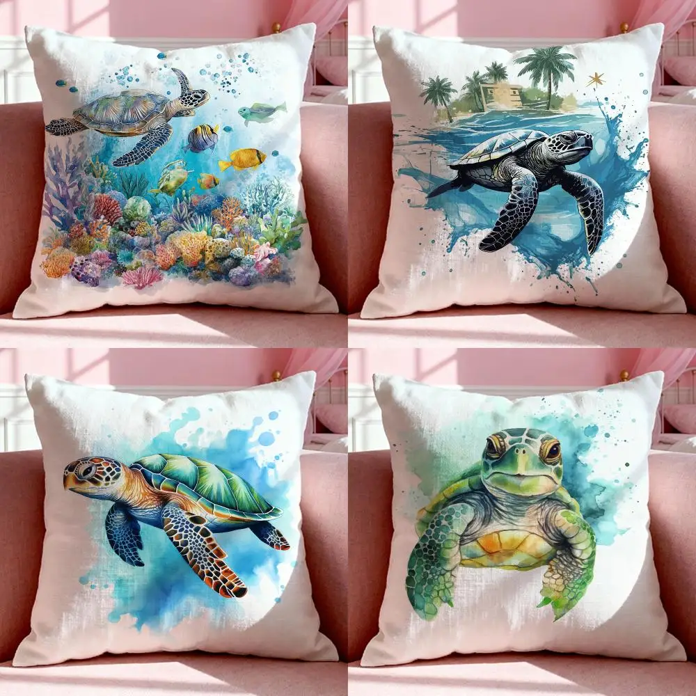 Marine Animal S-Sea TurtleS Cushion Cover Short Plush Breathable Pillowcase Odorless Invisible Zipper Washable Removable