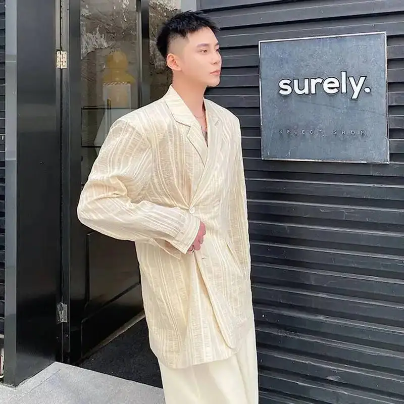LUZHEN New Elegant Placket Textured Cross 2026 Luxury Stripe Blazer Coat Men's Fashion Handsome Temperament Casual Jacket JY8887