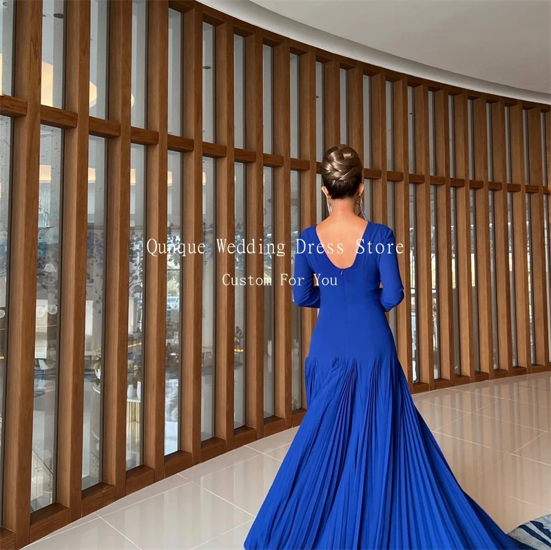 Qunque Dubai Customized Evening Dress Royal Blue Long Sleeves A Line Vestidos De Fiesta Ladies Dresses for Special Occasions