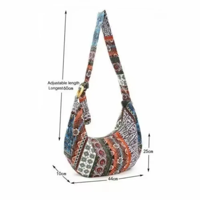 

1 Pcs Women Shoulder Bag Crossbody Bags Bohemian Style Printed Linen Cotton Cloth Bag Adjustable Long Strap Pretty Women Package
