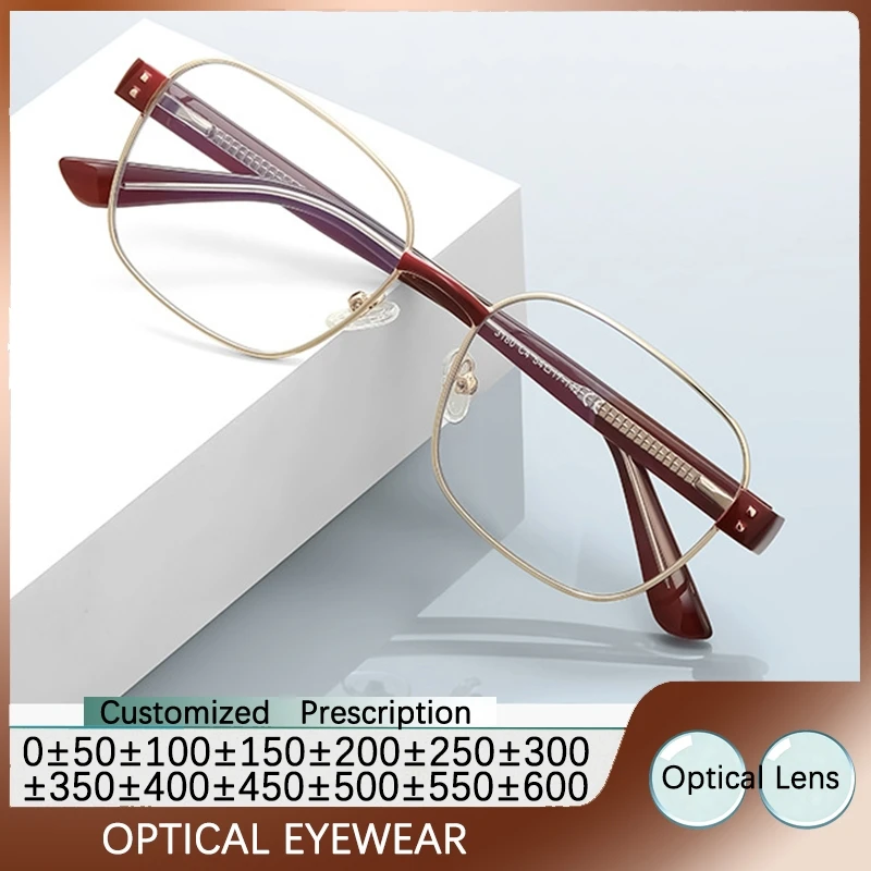 

Модные металлические многоугольные очки для близорукости для женщин и мужчин, очки в золотой оправе с минусом зрения по рецепту 0-0,5-0,75 до -6,0