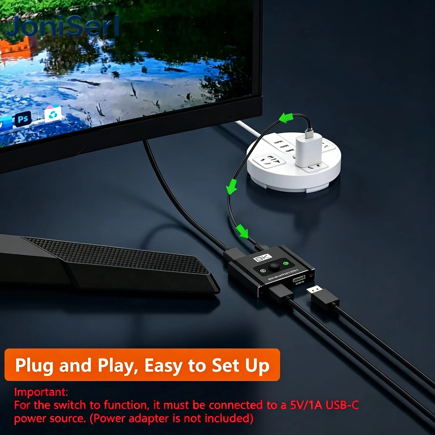 DisplayPort Switch 2 in 1 Out, 8K@60Hz 4K@144Hz DP 1.4 Switcher Selector Box, Unidirectional Display Port Switcher