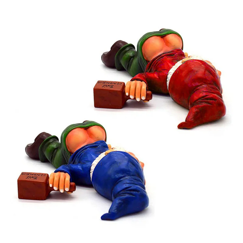 Drunk Gnome Figurines Get Down on The Ground Gnome Statue Dwarf Ornament Yard Lawn Patio Landscape Garden Decoration