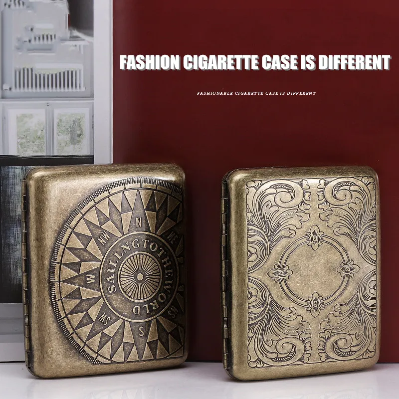 Vintage Metal Cigarette Case Box Portable 20 Cigarettes Case Holder Retro Smoke Tool Pocket Smoking Accessories Men Gifts