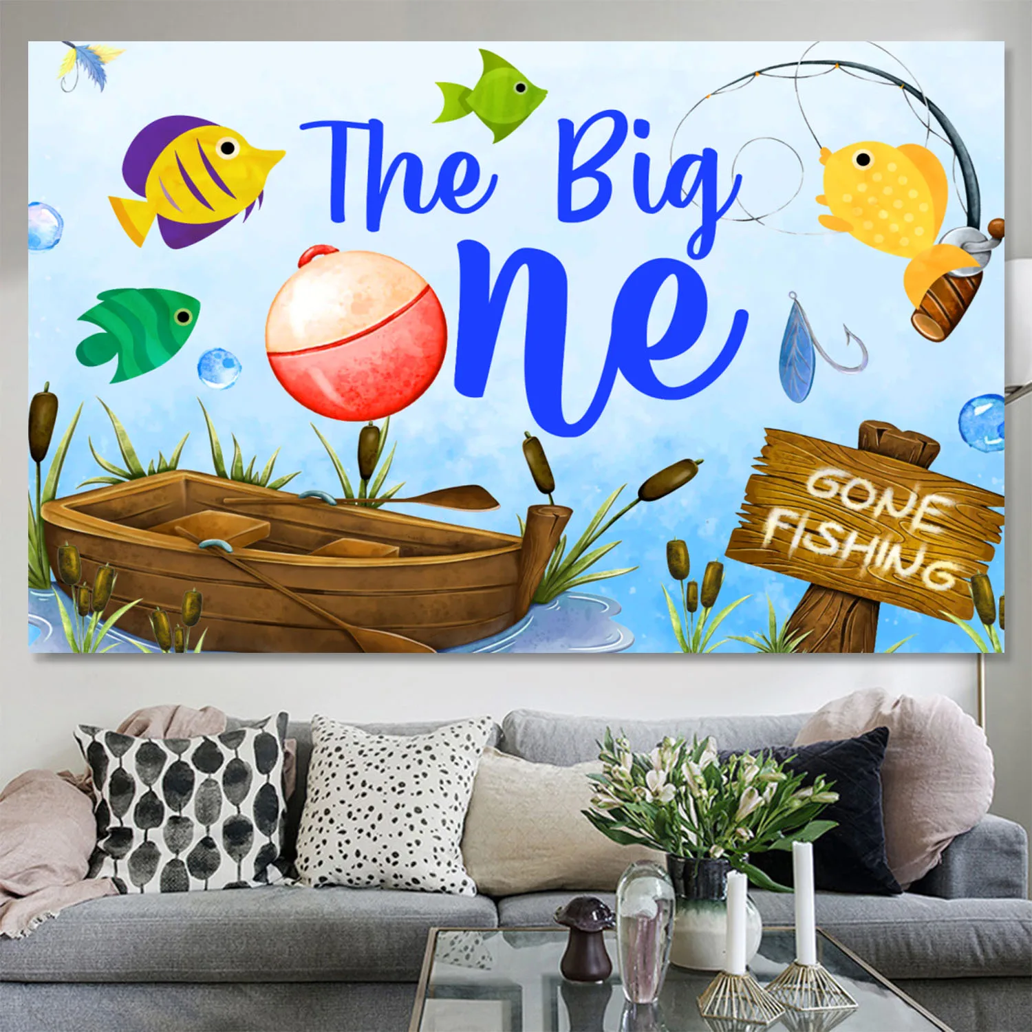 The Big One Birthday Decor for Boys Fishing First Birthday Backdrop Tablecloth for Little Fisherman Birthday Party Supplies