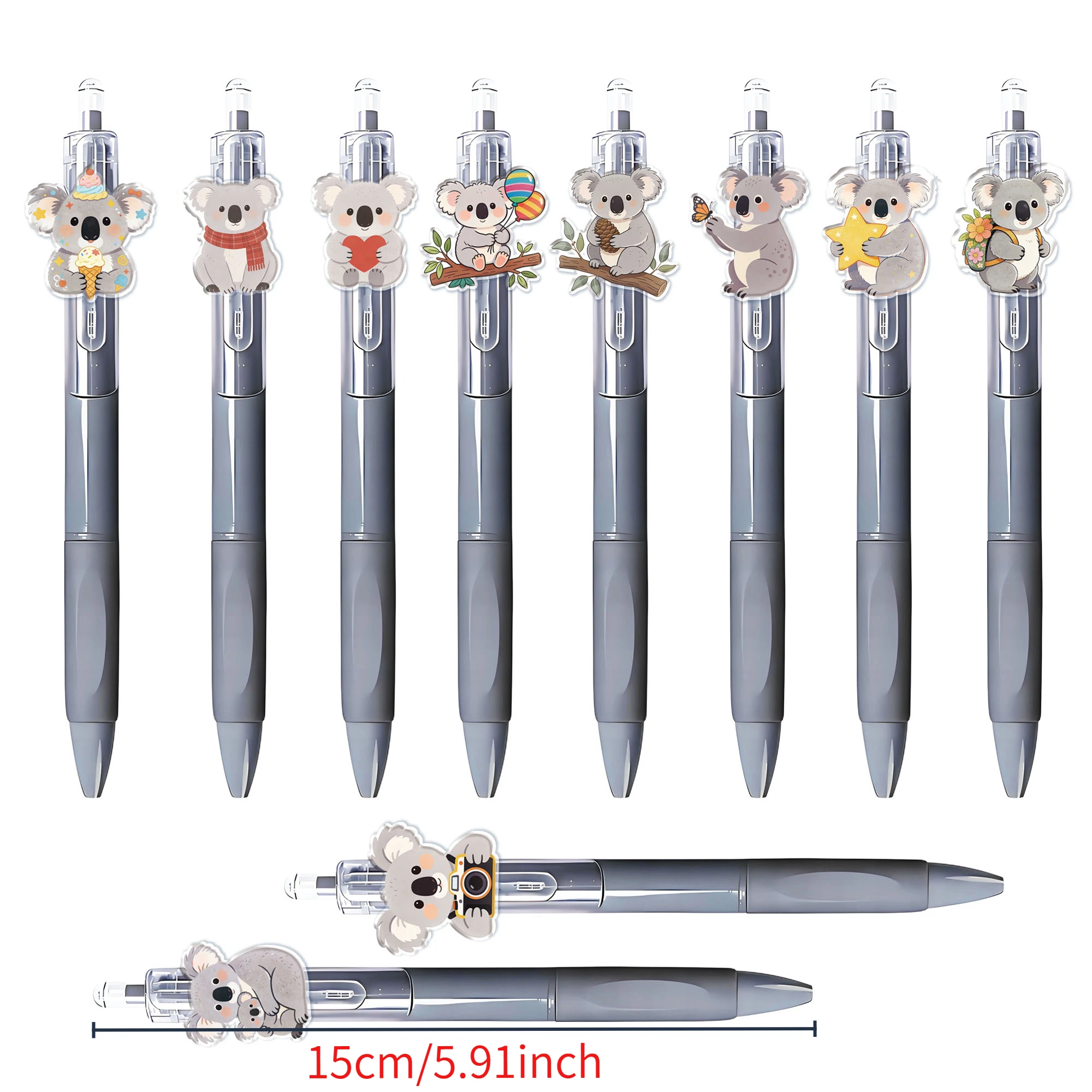 10pcs Australian Koala Element Press Ballpoint Pen Multiple Styles Cute Koala School Season Student Writing Gift Pen