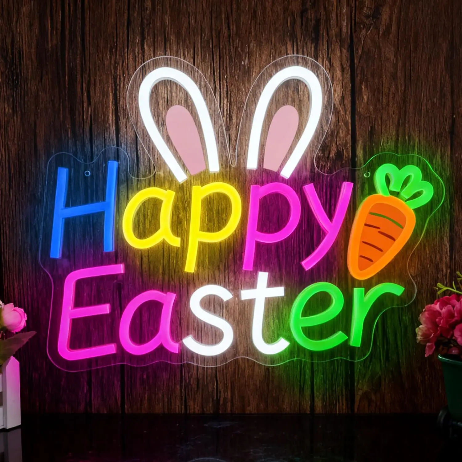 

Happy Easter Neon Sign USB LED Neon Light for Bar Game Room Party Bedroom Decoration Easter Bunny Art Wall Light Gift