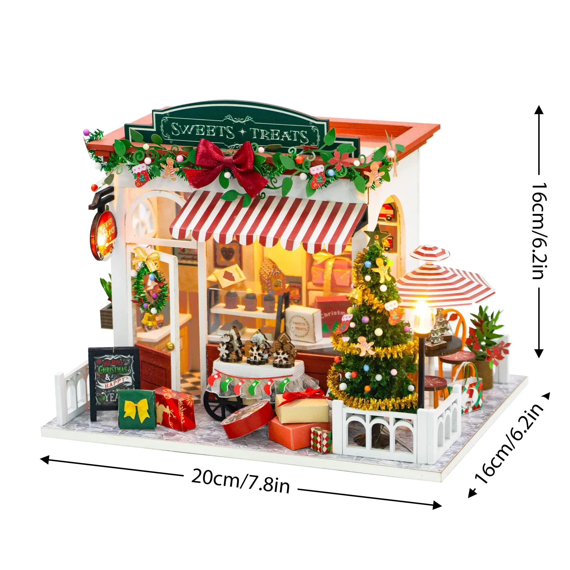 Casas de Muñecas de Madera DIY, Tienda de Postres Navideña, Casa en Miniatura, Kit de Modelo de Villa, Casa de Muñecas con Muebles, Luz LED, Regalo para Amigos