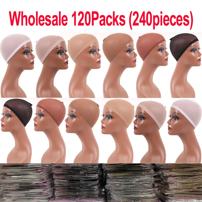 120Pack(240Pcs) Wig Cap Elastic Nylon Stocking Caps Stretchy Stocking Wig Caps Breathable For Girls Women Making Wigs