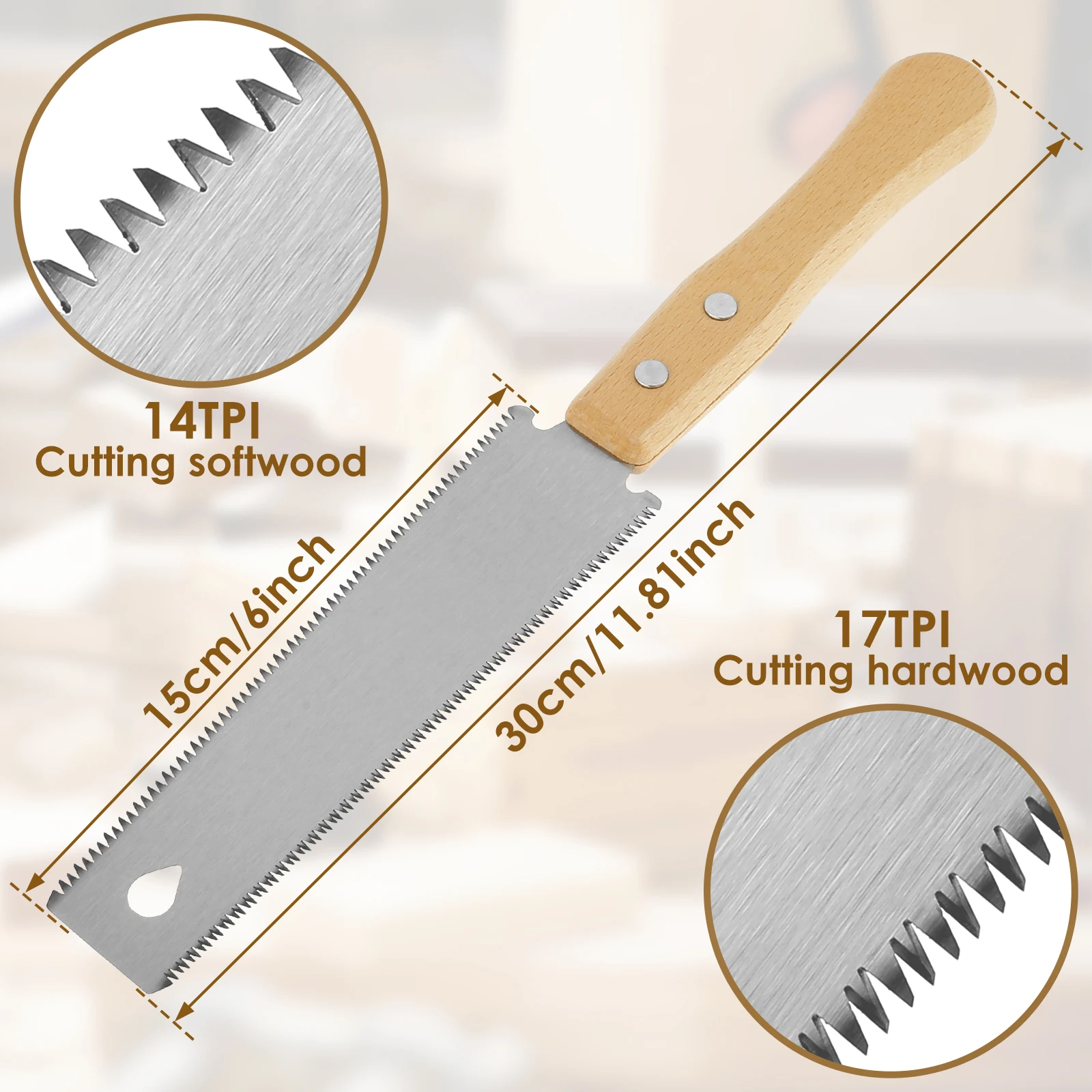 Hand Saw 6 inch High Carbon Steel Double Edge Hand Saw Flexible Hand Pull Saw Woodworking Flush and Finish Cutting Wood Saw