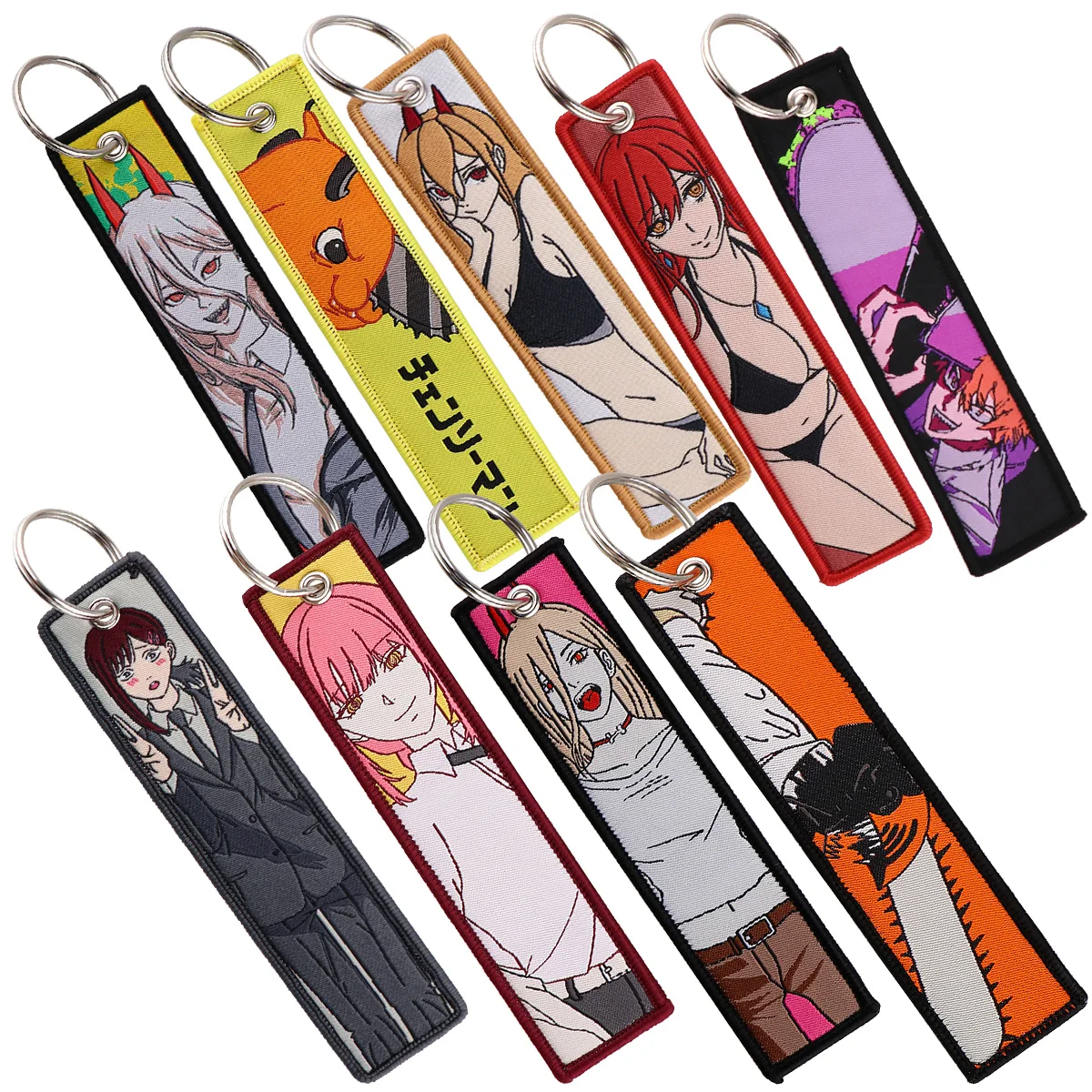 Japanese Anime Key Chain for Motorcycles and Cars Backpack Key Tag Pochita Embroidery Key Fobs Keyring Fashion Chaveiro