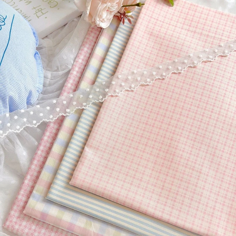 Korean Style Colored Checkered Pure Cotton Fabric for Sewing Girls' Dresses Shirts Home Sleepwear Tablecloths DIY Headbands