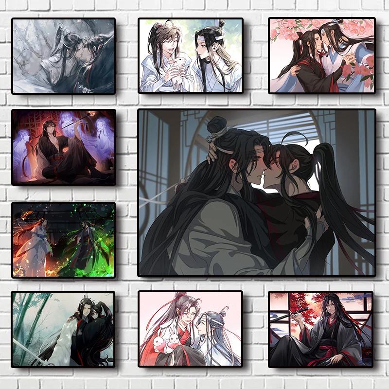 Popular Chinese Anime Mo Dao Zu Shi Canvas Poster Wei Wuxian Lan Wangji  Gay Love Painting for Living Room Bedroom Home Decor