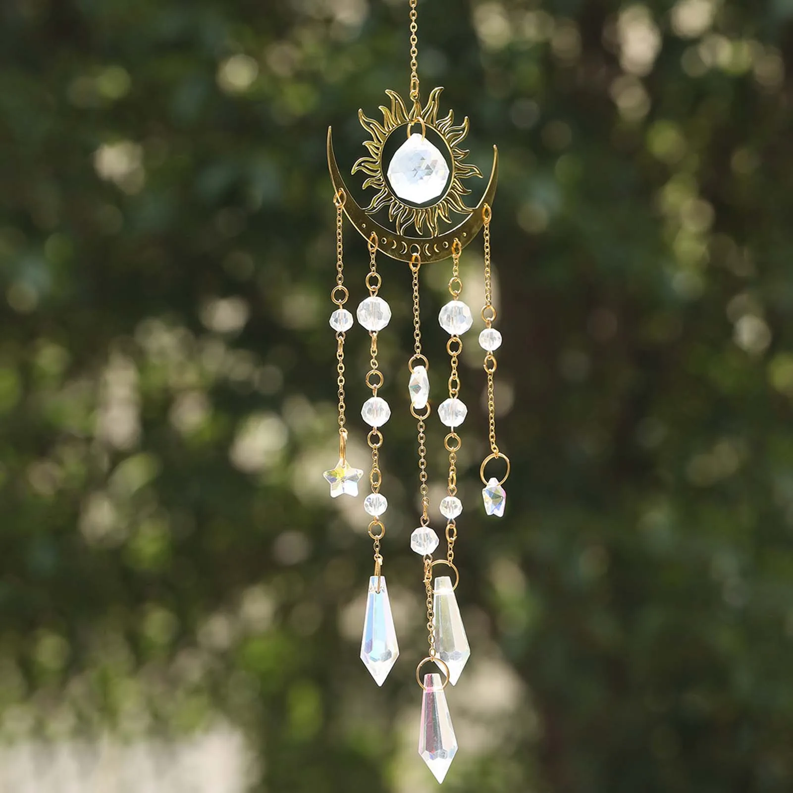 Sun Catcher Crystal Light Catcher Drop Gold Chain Design Light Reflection Crystals for Garden Home Decoration