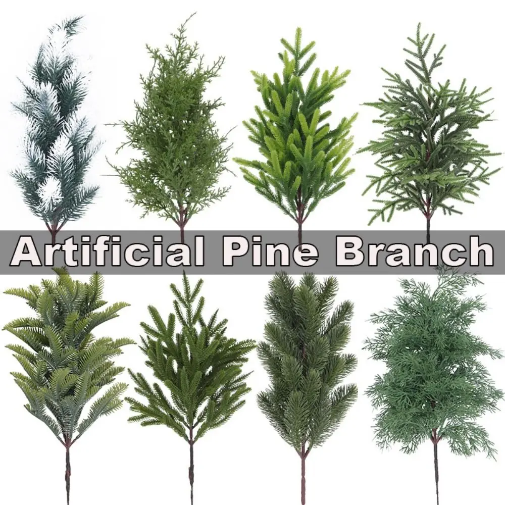 Green Artificial Pine Branch Christmas Tree DIY Wreath Fake Cypress Leaves Plastic Simulation Pine Needle Party Supplies