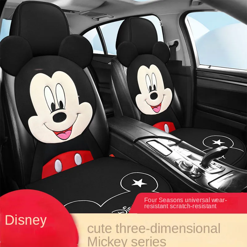 Disney Mickey Minnie Four Seasons General linen five seat general cushion Kawaii seat covers for cars full set car accessories