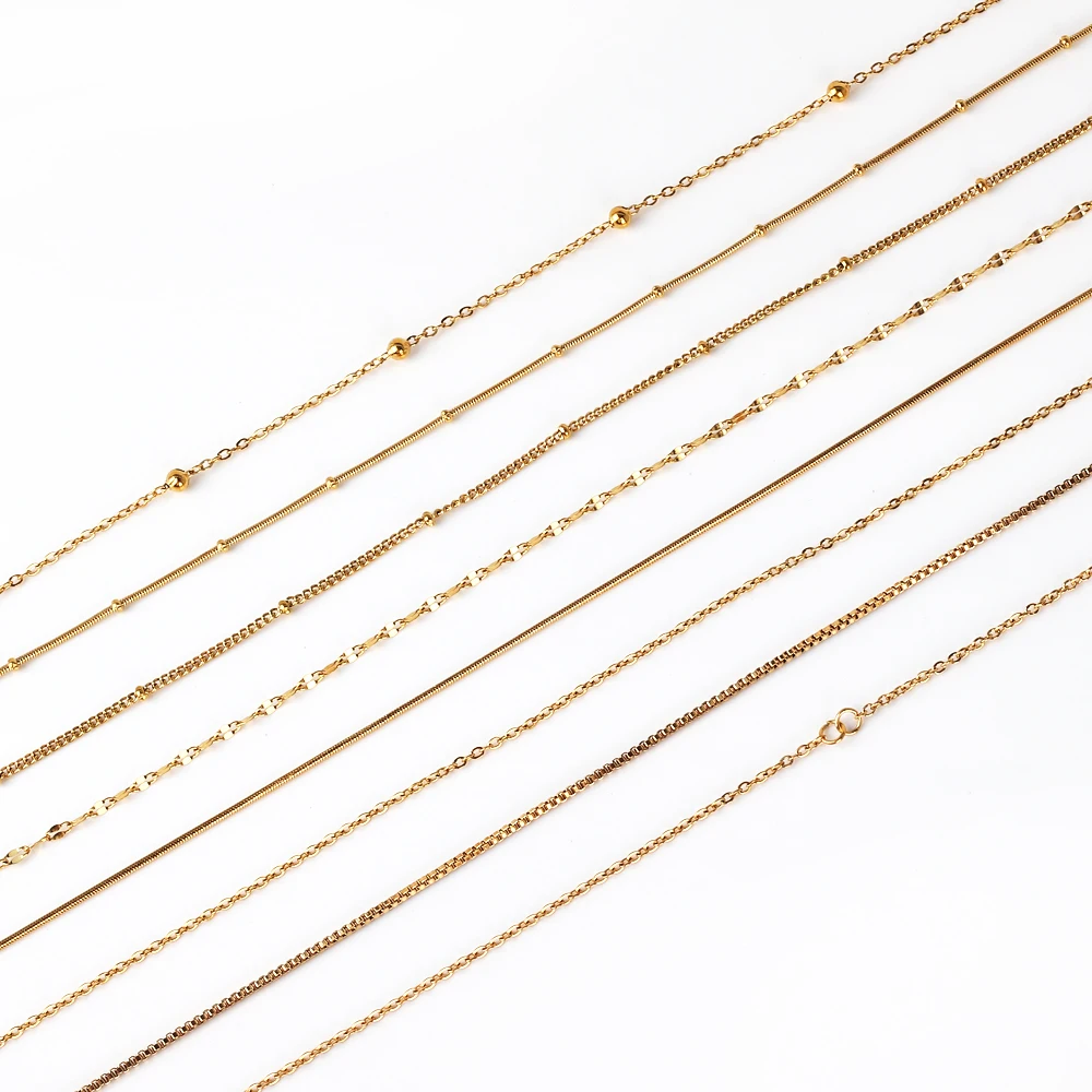 Wasserdichte Edelstahl ketten echte vergoldete Box kette Rolo Link kubanische lange Halskette Kette für Schmuck herstellung DIY Großhandel