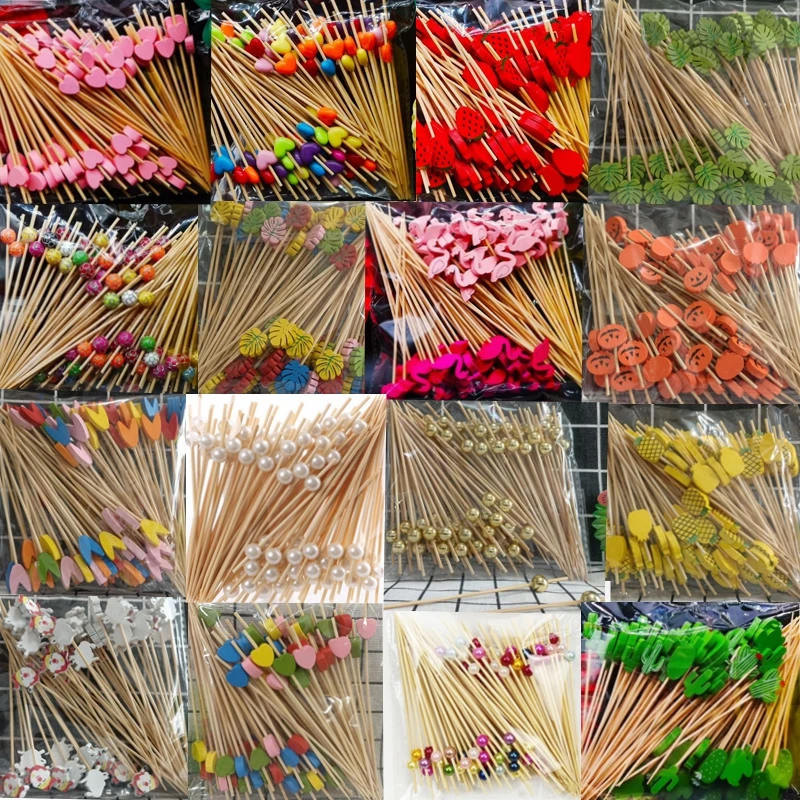 Disposable Bamboo Skewers, Food Picks, Cupcake, Fruit Fork,Party Cake,Dessert, Salad, Vegetable Sticks, Toothpick Skewer, 100Pcs