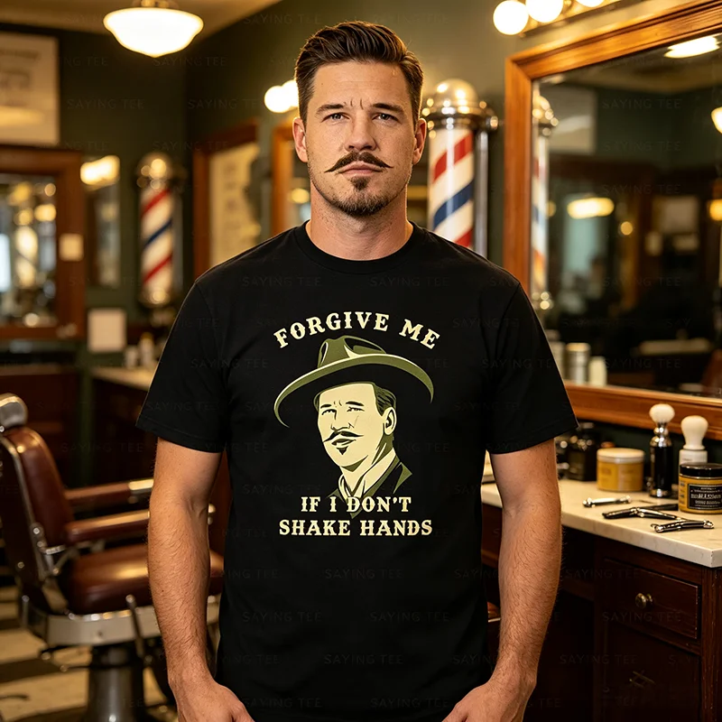 Tombstone Doc Holliday „I Don't Shake Hands“ 90er-Jahre Westernfilm T-Shirt „Say When“ Retro-Stil Vintage Spruch T-Shirt Herrenbekleidung Baumwolle – Detail 6