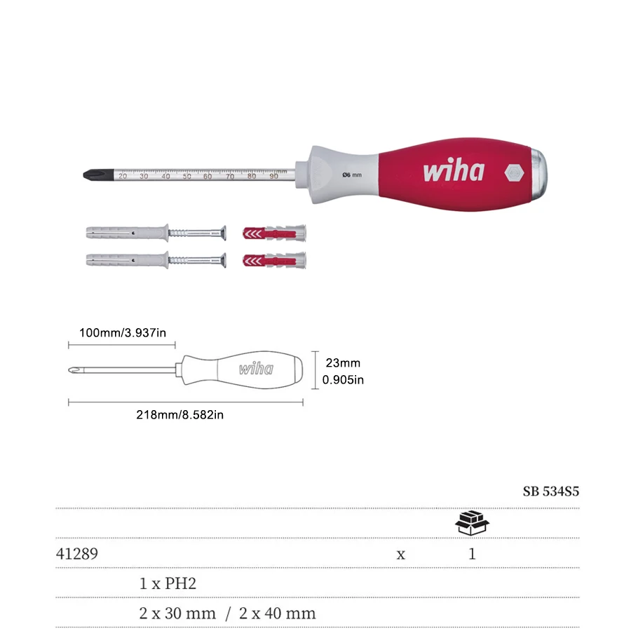 WIHA Dowel Racket Set SoftFinish® 4 pcs Locating Dowel with 6 mm Round Blade Allows More Detailed Depth Measurement NO.41289