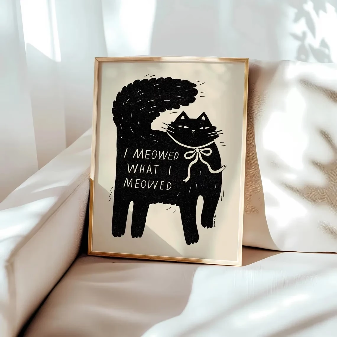 Modern,Retro Cartoon Curly Black Cat Wall Art Print Canvas Painting Poster Picture For Living Room,Bedroom Home Decor