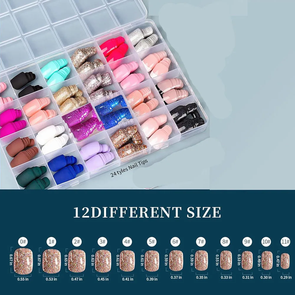 24 couleurs 576 pièces paillettes courtes rondes presse sur les ongles mat et brillant couverture complète faux ongles conseils Simple pointe française faux bout des doigts Boxe