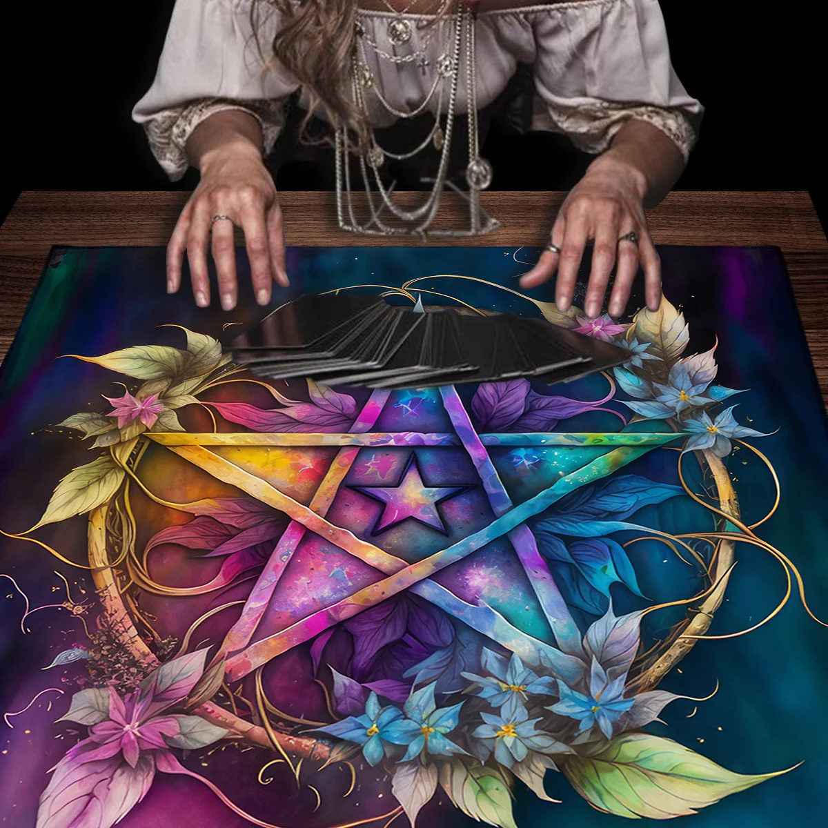 

Tarot Card Tablecloth With Star And Vine Colorful Table Cloth For Tarot Witchy Home Decoration Divination Board Game Card Pad