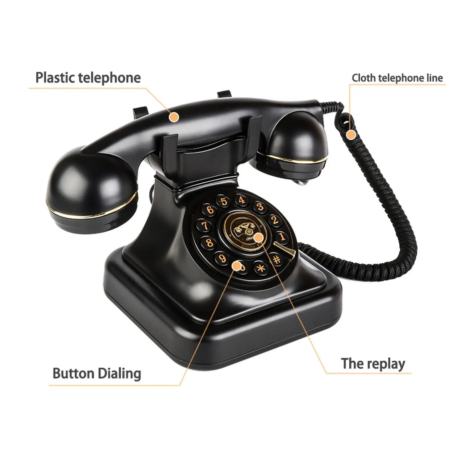 Corded Retro Telephone Old Fashioned Landline Phones Wire Landline for Ornament