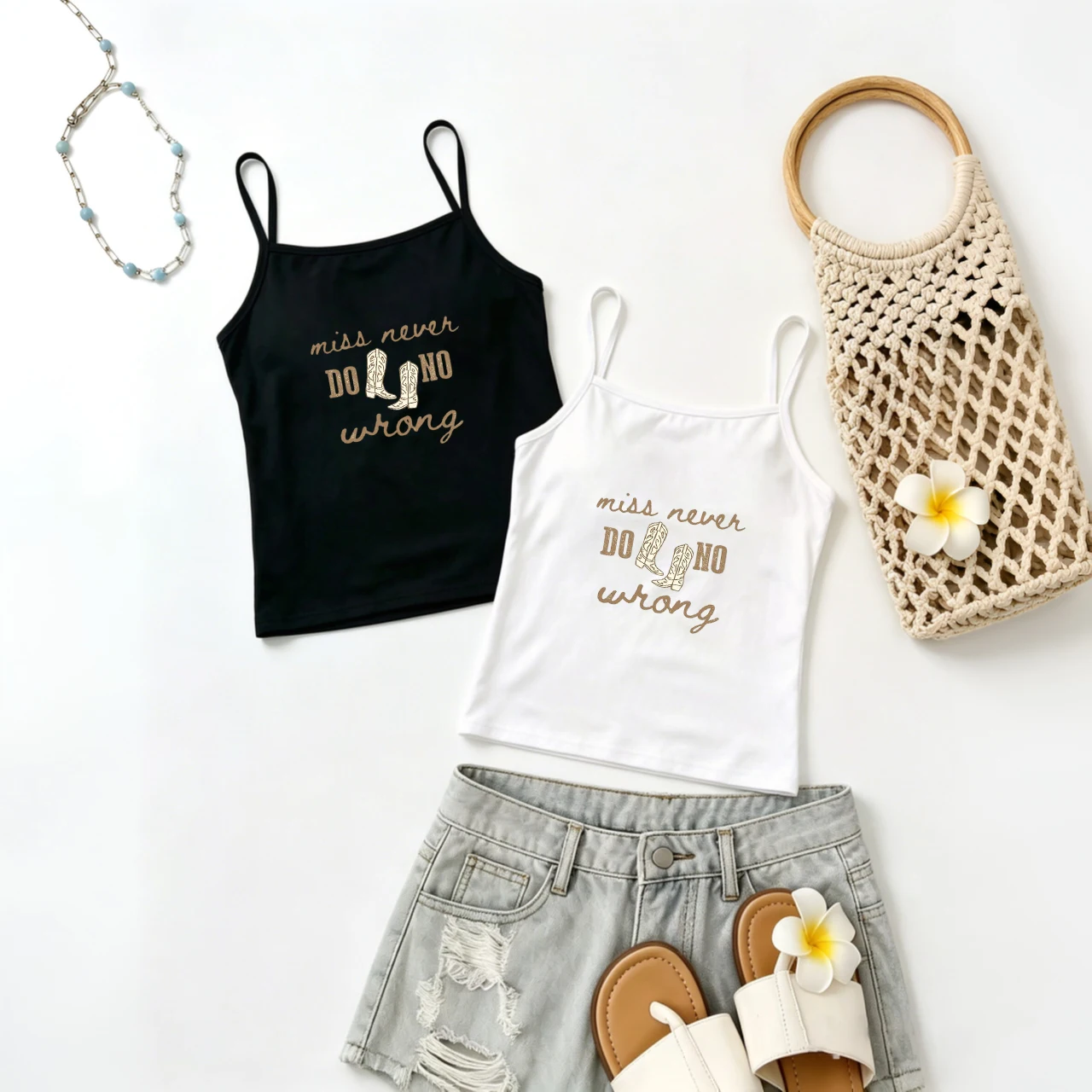 Beautiful Cowboy Boots Camisole Unique Miss Never Do No Wrong Graphic Tank Top Casual Streetwear Party Sleeveless Top
