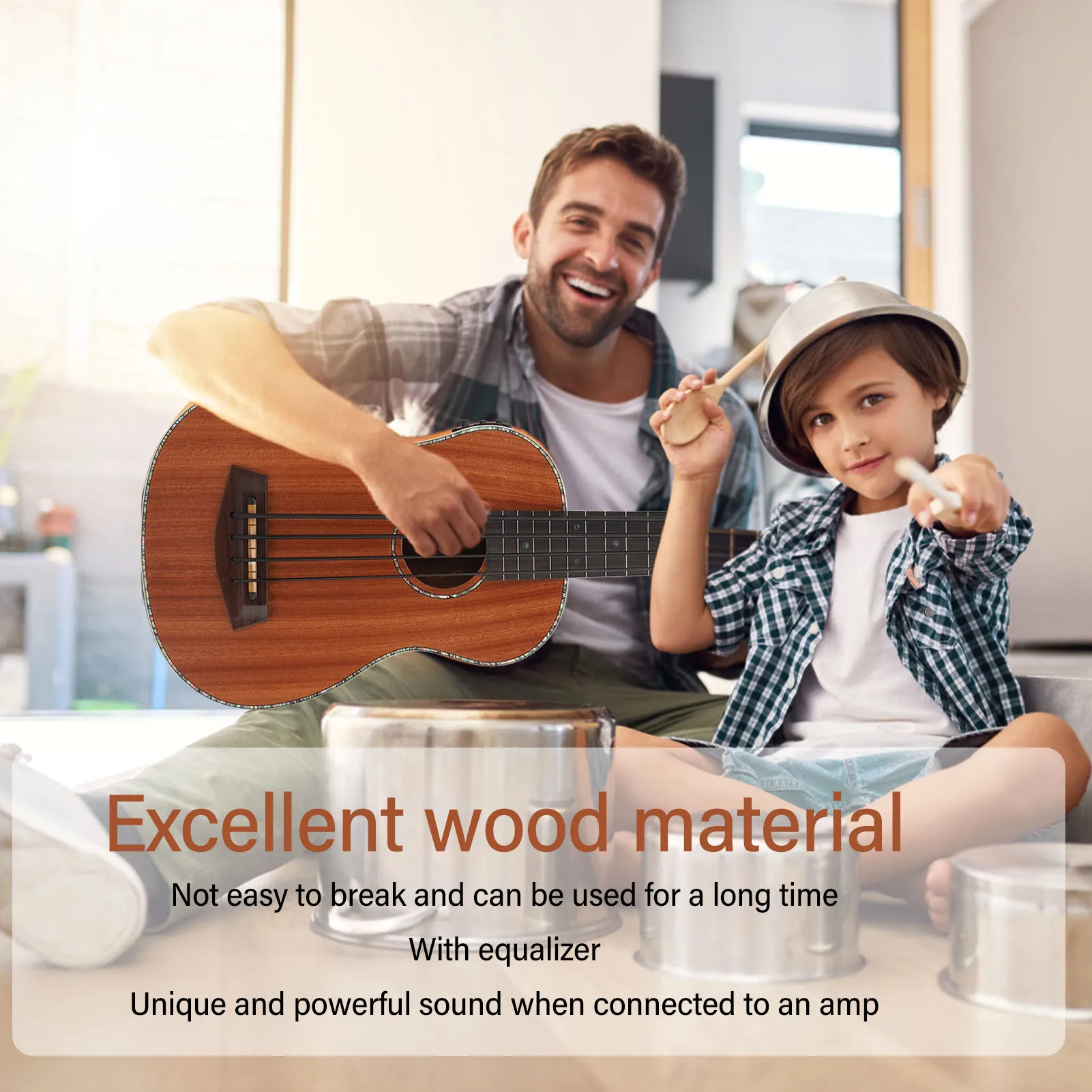 4 String Acoustic Guitar 4 String Bass Guitar Bass Guitar 16 Frets Acoustic 4 String Ukulele Wooden with Equalizer for Concert