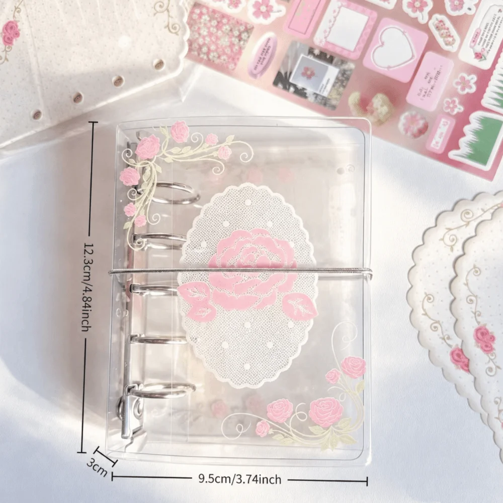 PVC M5 Pocket Notebook with Elastic Band 5 Hole Loose Leaf Notebook Romantic Vine Rose Print DIY Scrapbook Journal - view 6