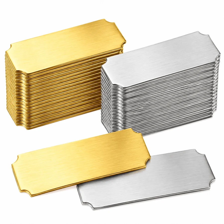 10/20pcs Engravable Blank Metal Tags Golden Silvery Rectangular Metal Plates Smooth Brushed Surface Markers for Garden XJM