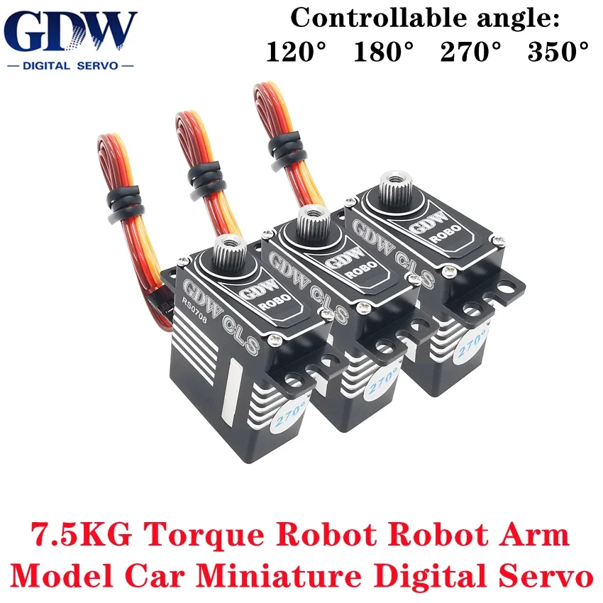 

GDW RS0708 7.5KG Torque Steel Gear Robot Manipulator Arm Model Car RC Model Aircraft Miniature Digital Servo