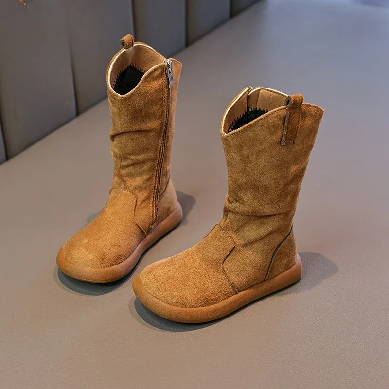 

Winter Children's Simple Plush Boots New Fashion Girls Warm Mid-calf Boots Causal Solid Color Kids Chelsea Boots Thick Bottom
