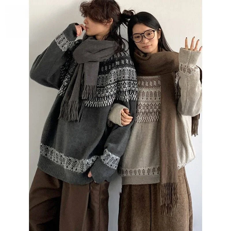 Lazy Couple Knitted Sweater Set Men's Women's Two-Piece Autumn Long Sleeve Long Pants Polyester Blend Comfortable Retro Style view 3